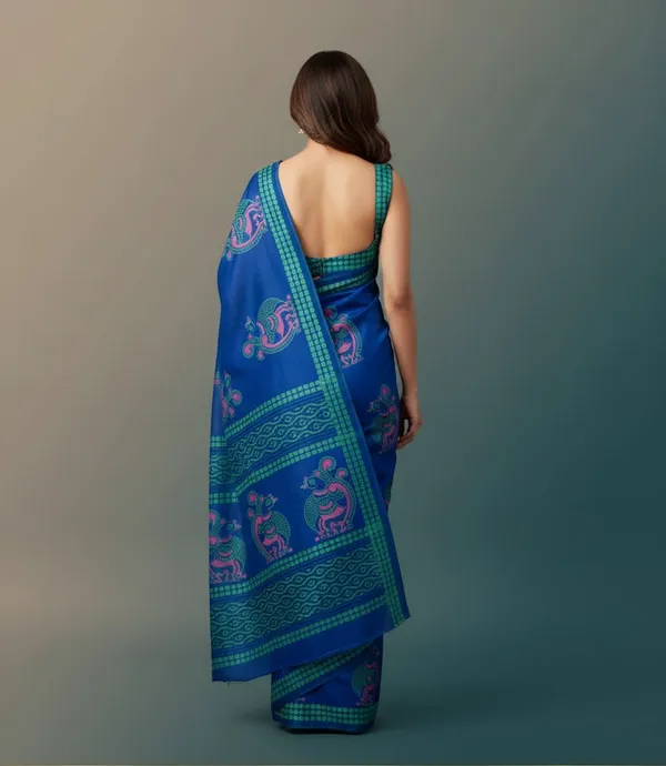 Blue_color_Beautiful_Printed_Tusshar_Silk_Saree_for_Women