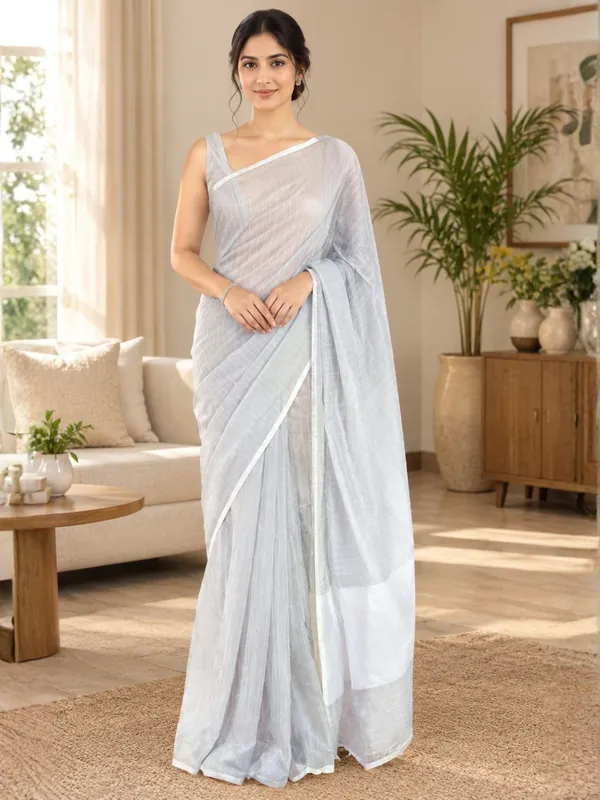 Light_Gray/Silver_color_Handloom_Bengal_Cotton_Saree