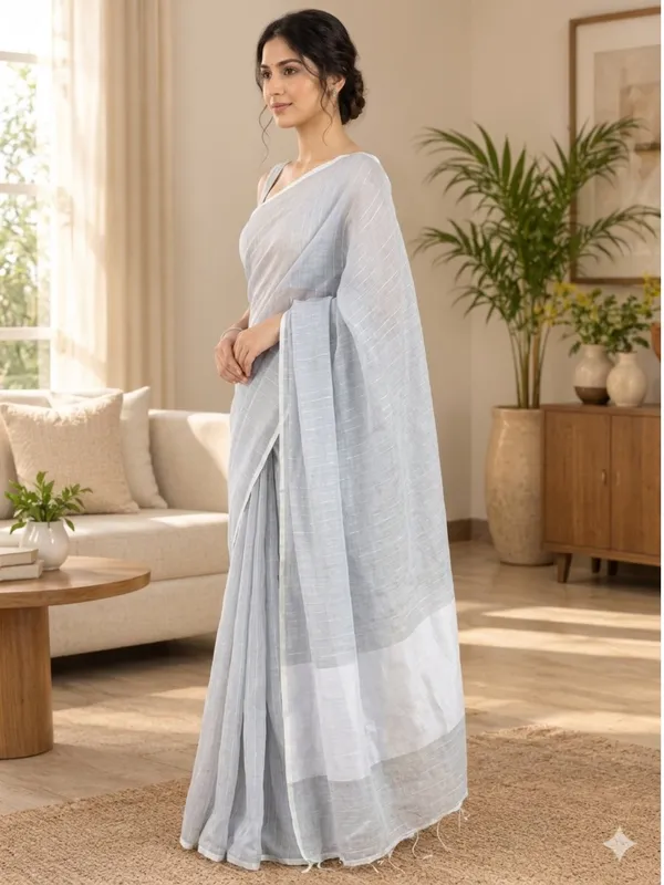 Light_Gray/Silver_color_Handloom_Bengal_Cotton_Saree