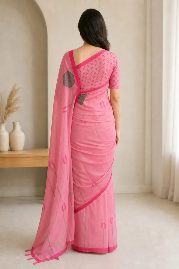 Chanderi_Cotton_Saree_Lotus_Leaf_Design_Printed_Baby_Pink_color__Chanderi_Cotton_Saree