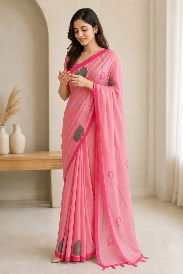 Chanderi_Cotton_Saree_Lotus_Leaf_Design_Printed_Baby_Pink_color__Chanderi_Cotton_Saree