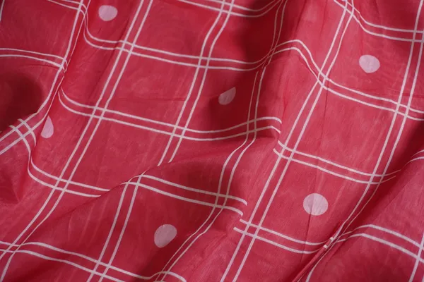 Flamingo_Pink_color_Big_Checkered_Printed_Chanderi_Cotton_Saree