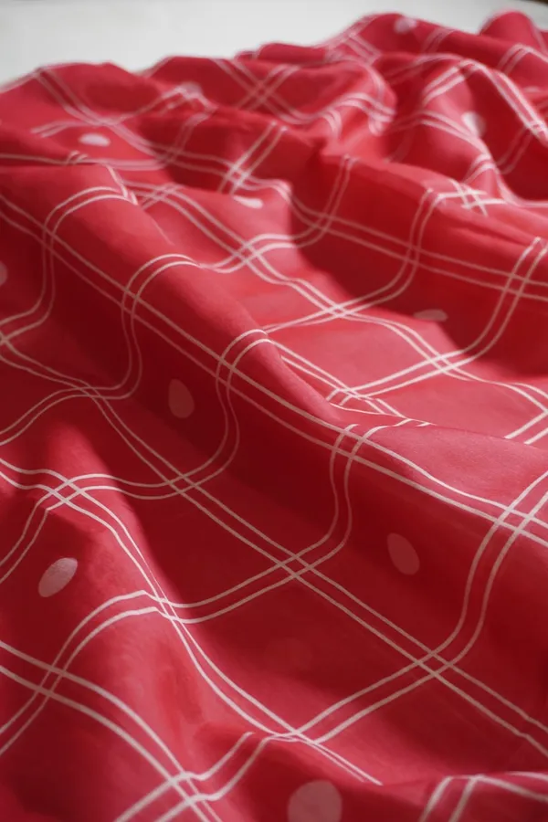 Flamingo_Pink_color_Big_Checkered_Printed_Chanderi_Cotton_Saree