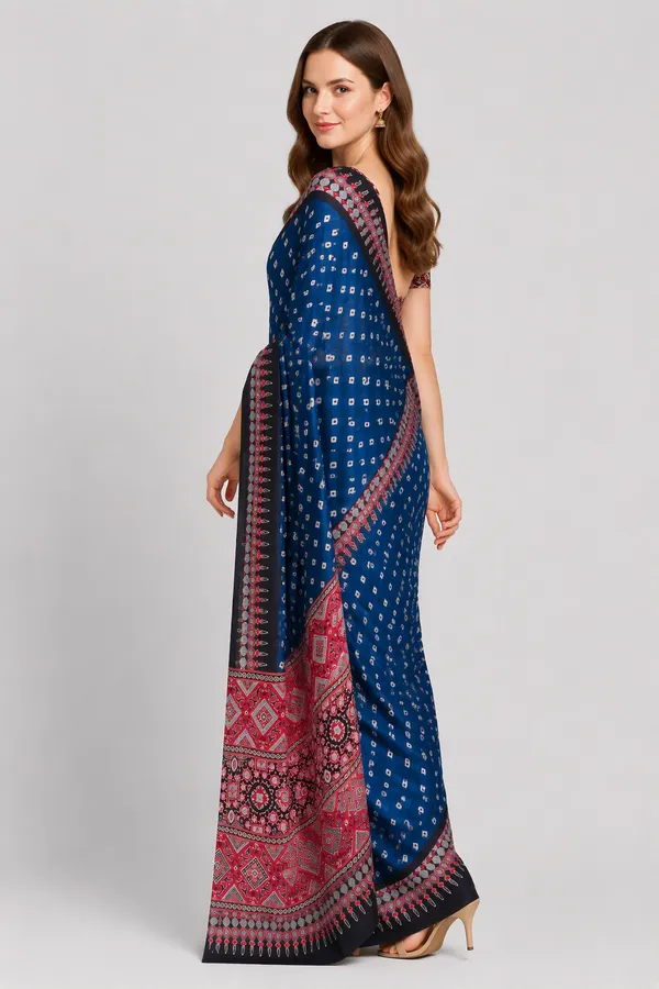Ink_Blue_colour_Bandani_and_Ajrakh_Printed_Tusshar_Silk_Saree