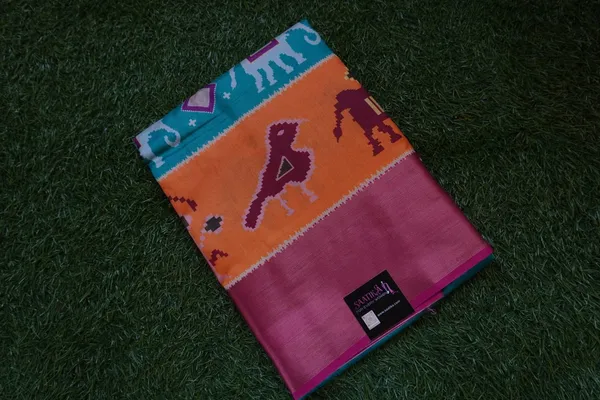 Rama_Green_Digital_Print_Hathi_Border_Dolla_Silk_Saree_For_Women