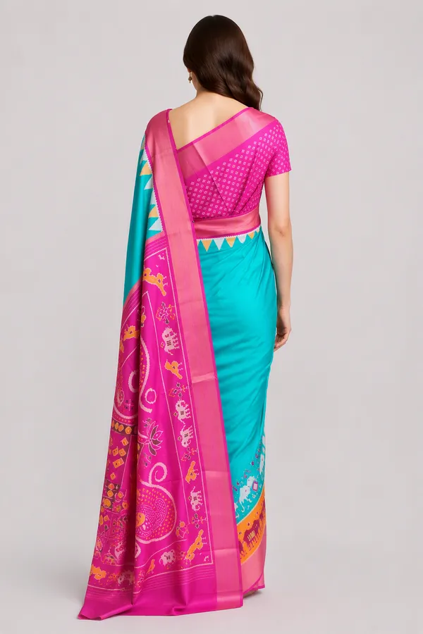 Rama_Green_Digital_Print_Hathi_Border_Dolla_Silk_Saree_For_Women