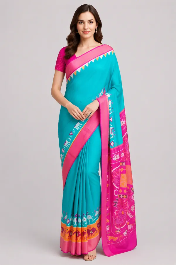 Rama_Green_Digital_Print_Hathi_Border_Dolla_Silk_Saree_For_Women