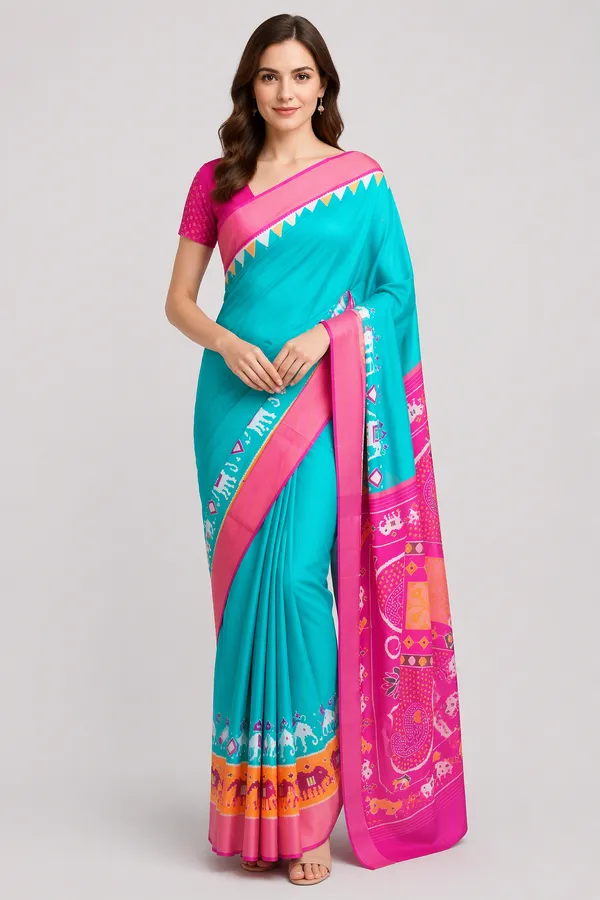Rama_Green_Digital_Print_Hathi_Border_Dolla_Silk_Saree_For_Women