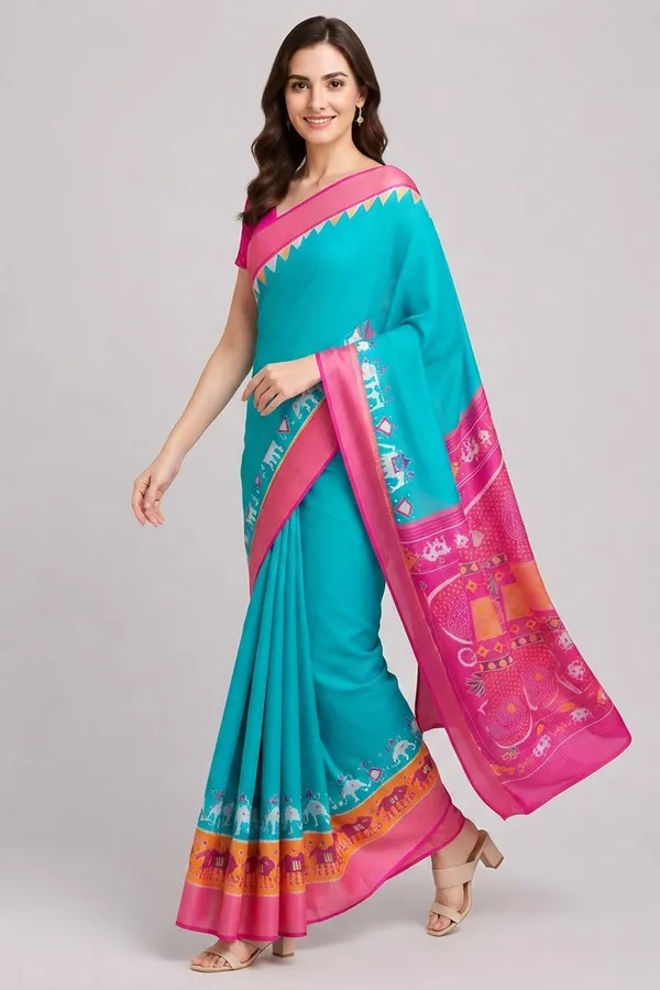 Rama_Green_Digital_Print_Hathi_Border_Dolla_Silk_Saree_For_Women