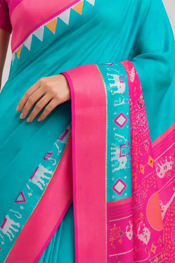 Rama_Green_Digital_Print_Hathi_Border_Dolla_Silk_Saree_For_Women