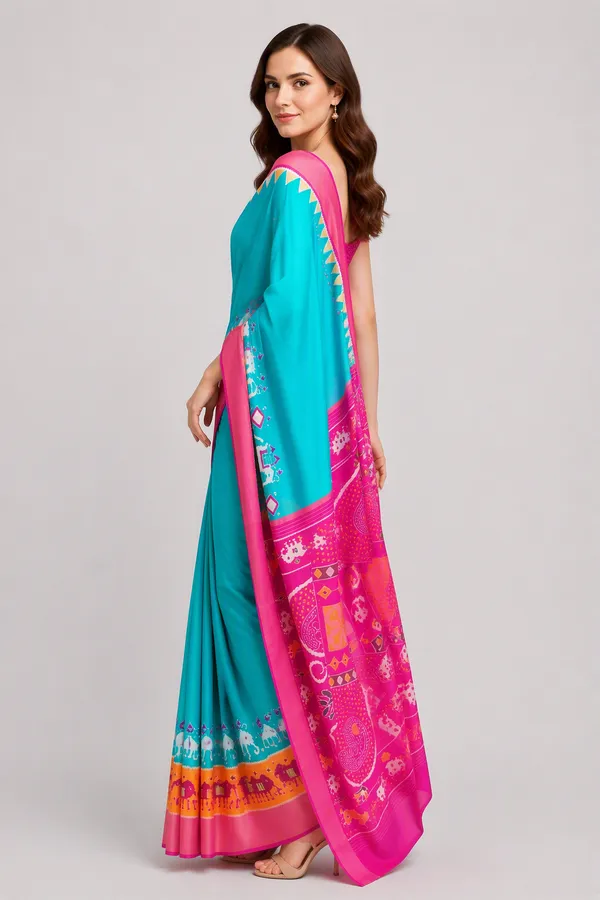 Rama_Green_Digital_Print_Hathi_Border_Dolla_Silk_Saree_For_Women