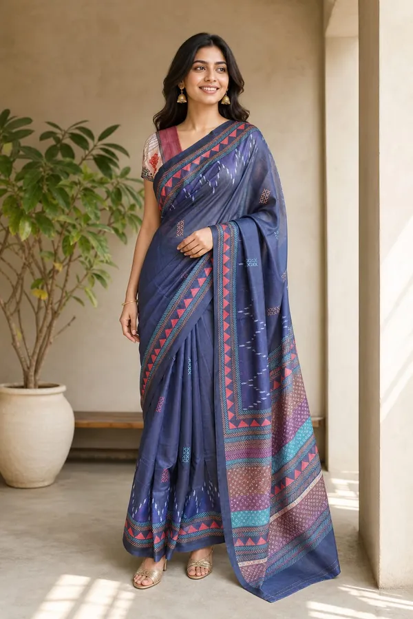 Navy_Blue_Chanderi_Cotton_Printed_Saree_