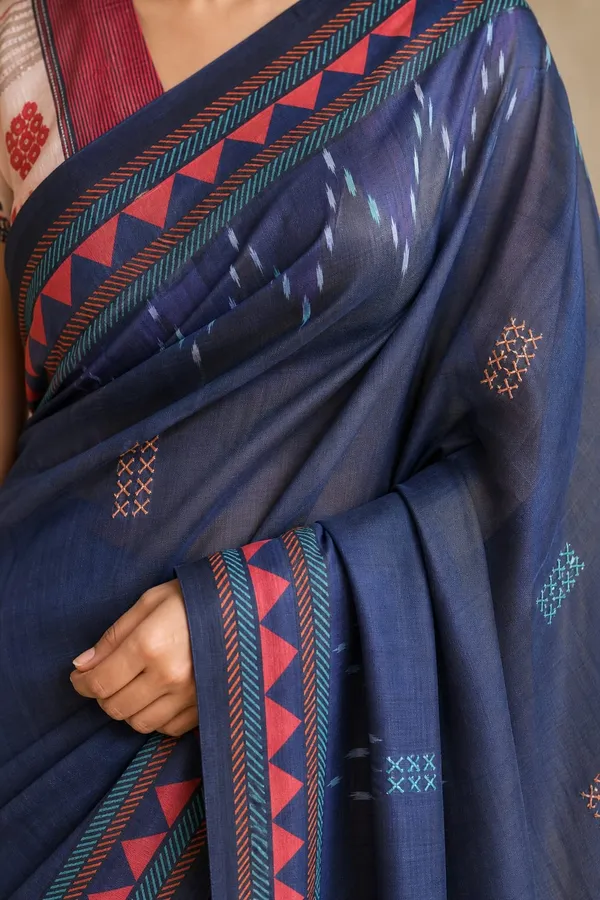 Navy_Blue_Chanderi_Cotton_Printed_Saree_