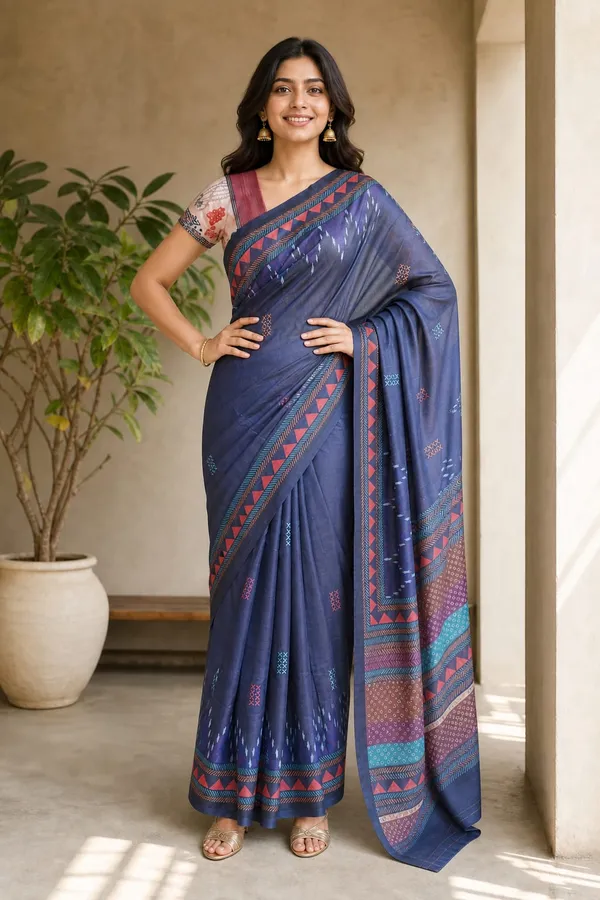 Navy_Blue_Chanderi_Cotton_Printed_Saree_