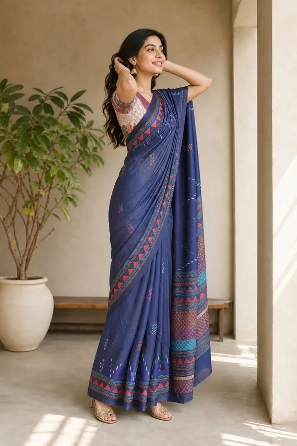 Navy_Blue_Chanderi_Cotton_Printed_Saree_