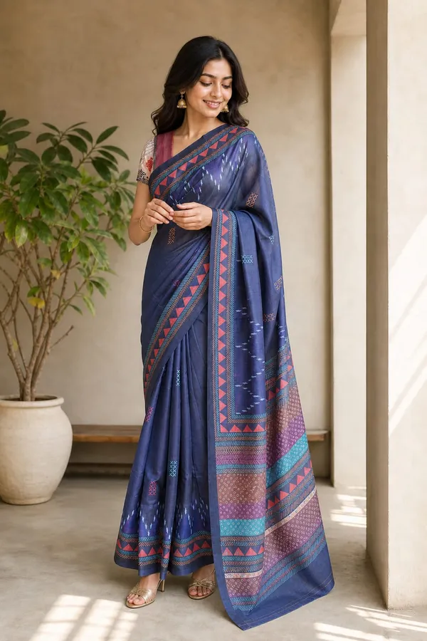 Navy_Blue_Chanderi_Cotton_Printed_Saree_