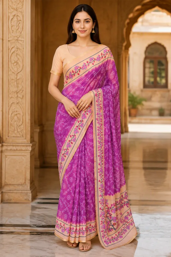 Beautiful_Printed_Orchid_color_Cotton_Linen_Saree_AN081_