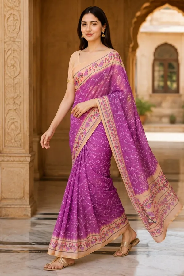 Beautiful_Printed_Orchid_color_Cotton_Linen_Saree_AN081_