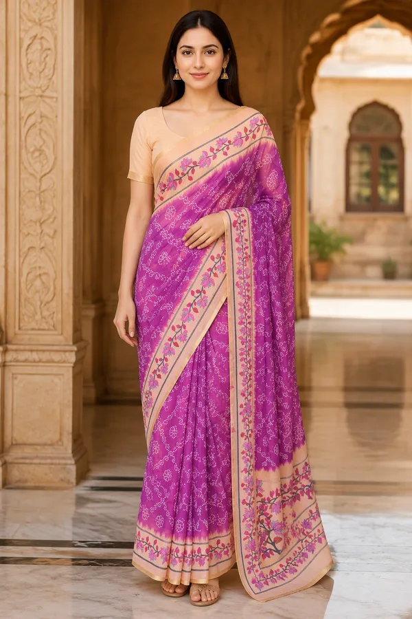 Beautiful_Printed_Orchid_color_Cotton_Linen_Saree_AN081_