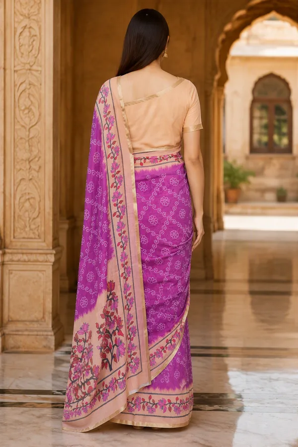 Beautiful_Printed_Orchid_color_Cotton_Linen_Saree_AN081_