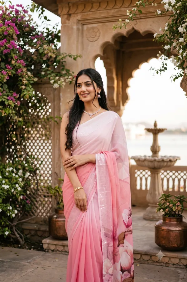 Pink_color_Beautiful_Flower_Print_Pallu_Weightless_Saree_for_Women
