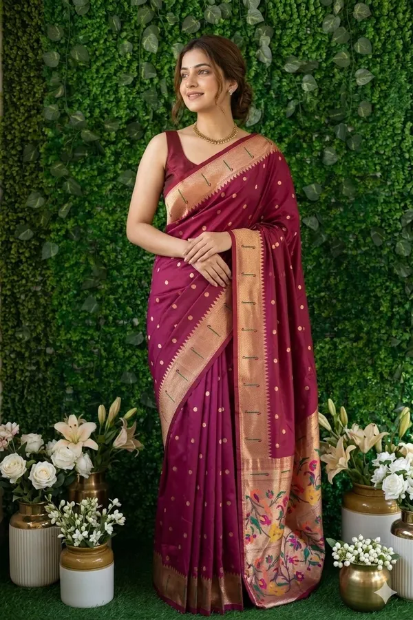 Maroon_color_Beautiful_Paithani_Silk_Saree_for_Women
