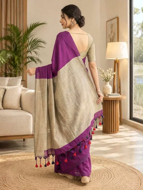 Plum_color_Plain_Handloom_Khadi_Cotton_Saree