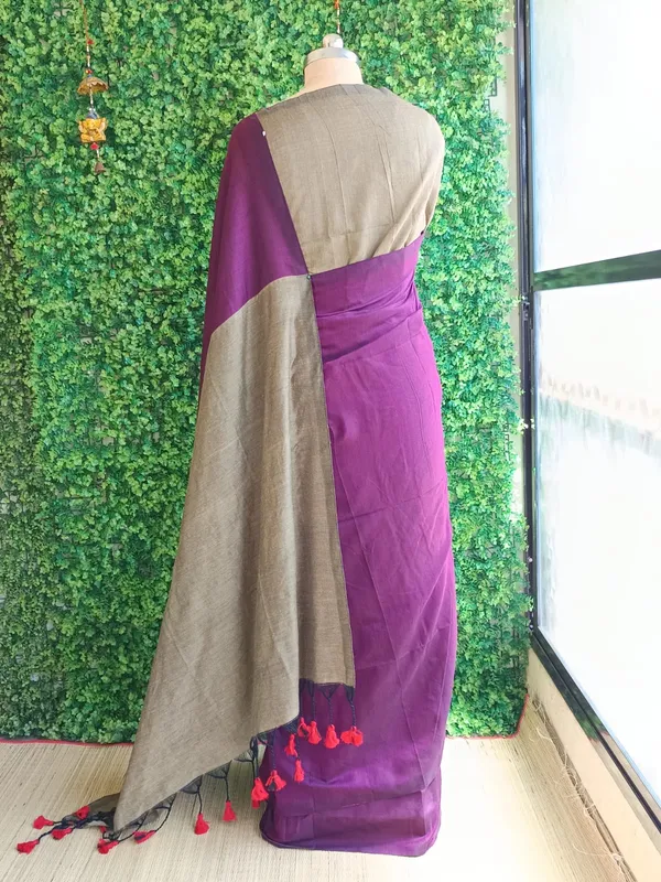Plum_color_Plain_Handloom_Khadi_Cotton_Saree