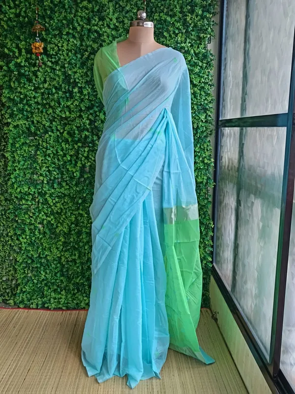 Powder_Blue_color_Beautiful_Cotton_Saree