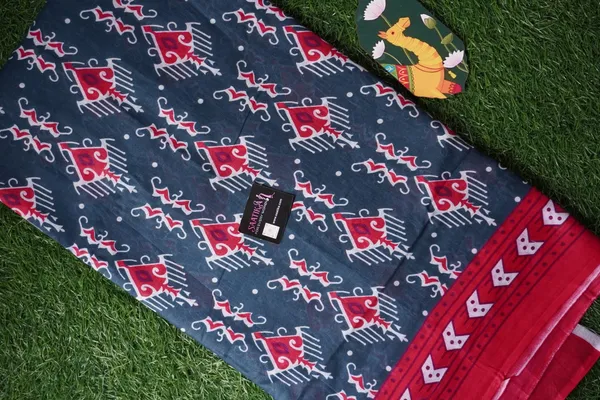 Dark_Grey_color_Pure_Cotton_Printed_Mulmul_Saree