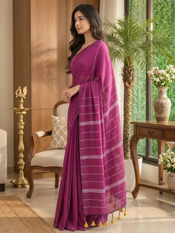Purple_Wine_Color_Handloom_Khadi_Cotton_Saree