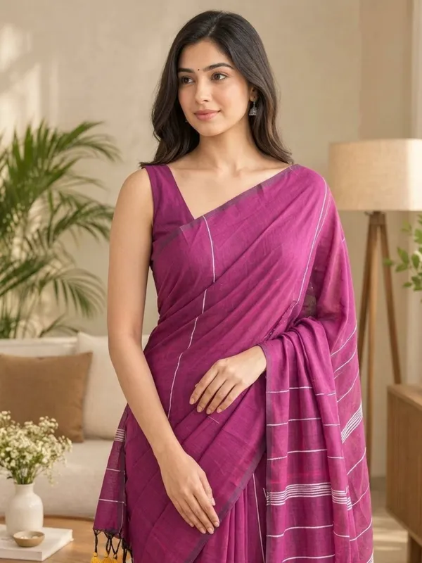 Purple_Wine_Color_Handloom_Khadi_Cotton_Saree