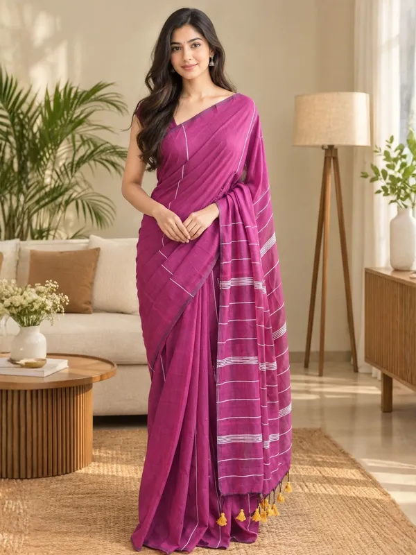 Purple_Wine_Color_Handloom_Khadi_Cotton_Saree
