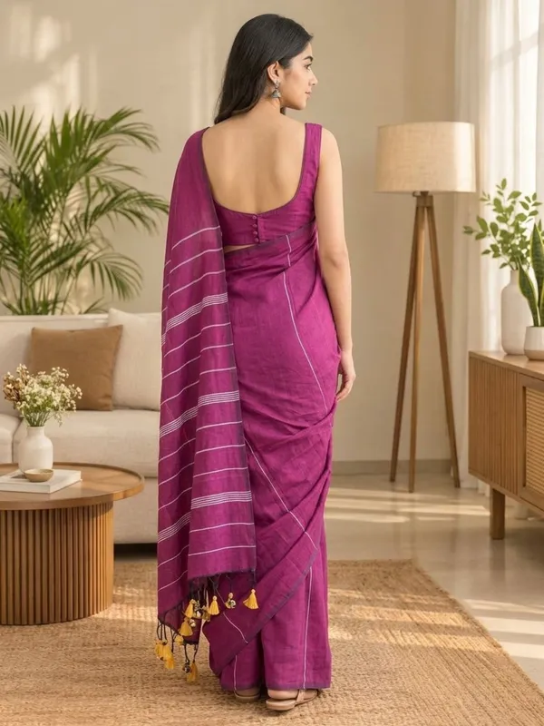 Purple_Wine_Color_Handloom_Khadi_Cotton_Saree