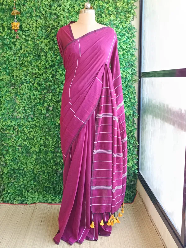 Purple_Wine_Color_Handloom_Khadi_Cotton_Saree