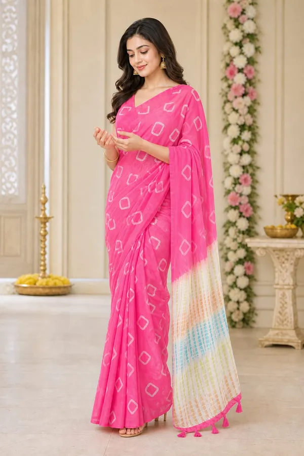 Red_Pink_color_Beautiful_Printed_Chanderi_Cotton_Saree