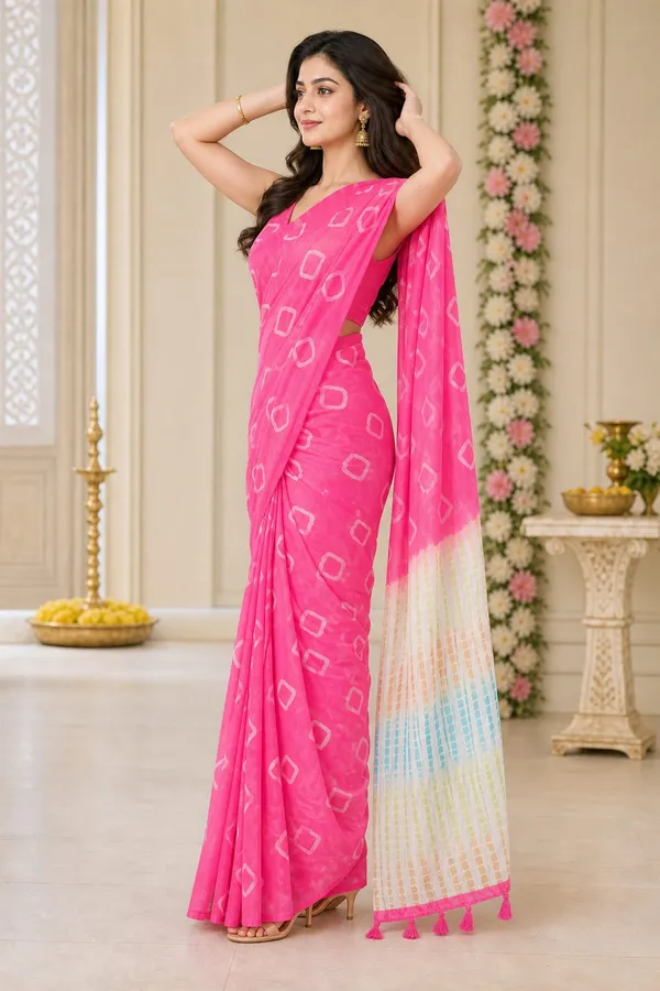 Red_Pink_color_Beautiful_Printed_Chanderi_Cotton_Saree