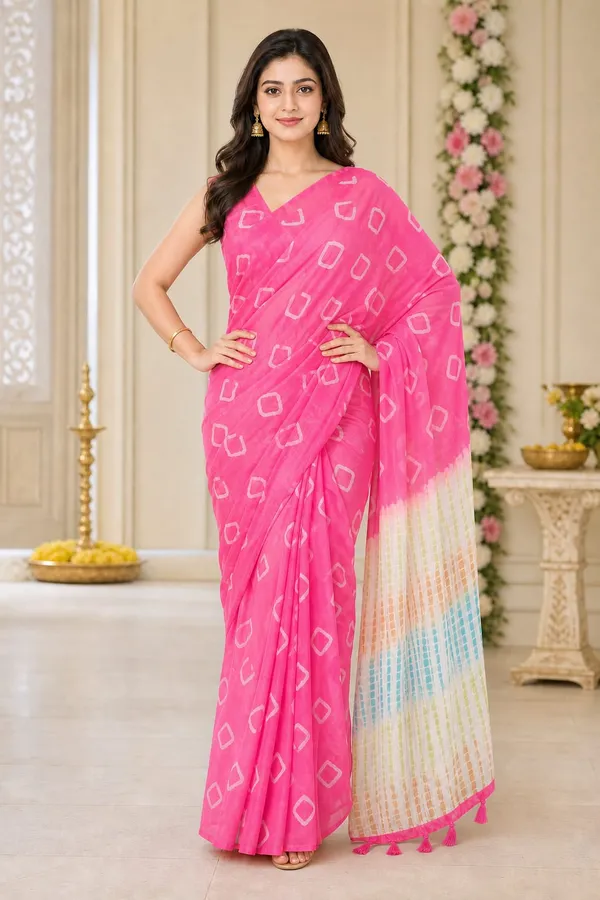 Red_Pink_color_Beautiful_Printed_Chanderi_Cotton_Saree