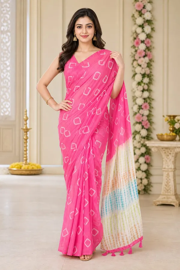 Red_Pink_color_Beautiful_Printed_Chanderi_Cotton_Saree