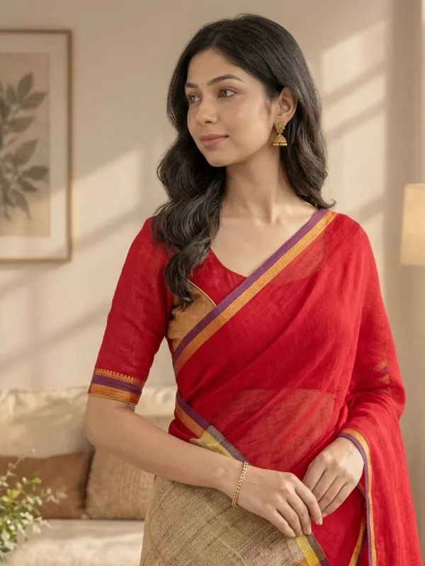 Reddish_color_Handloom_Cotton_Saree