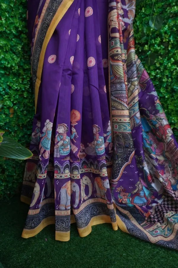 Royal_purple_color_Kalamkari_Printed_Saree