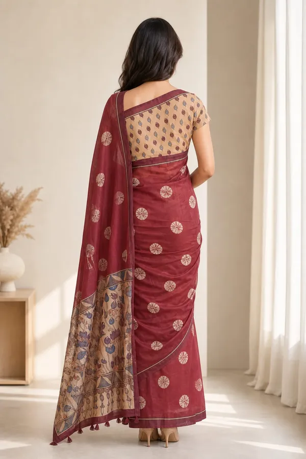 Umber_Brown_color_Beautiful_design_printed_Chanderi_cotton_Saree
