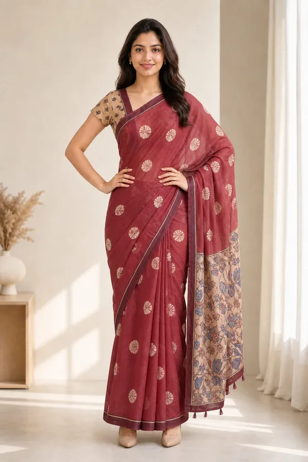 Umber_Brown_color_Beautiful_design_printed_Chanderi_cotton_Saree