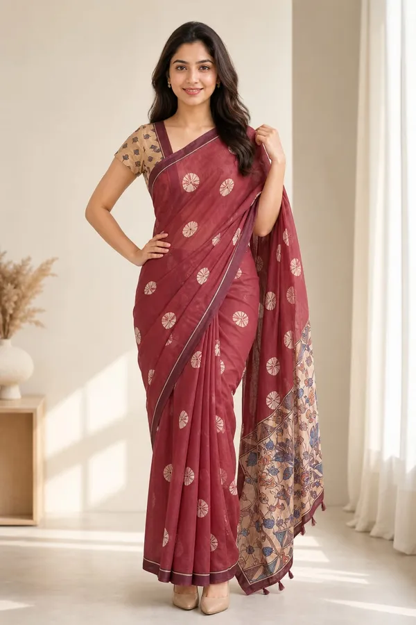 Umber_Brown_color_Beautiful_design_printed_Chanderi_cotton_Saree