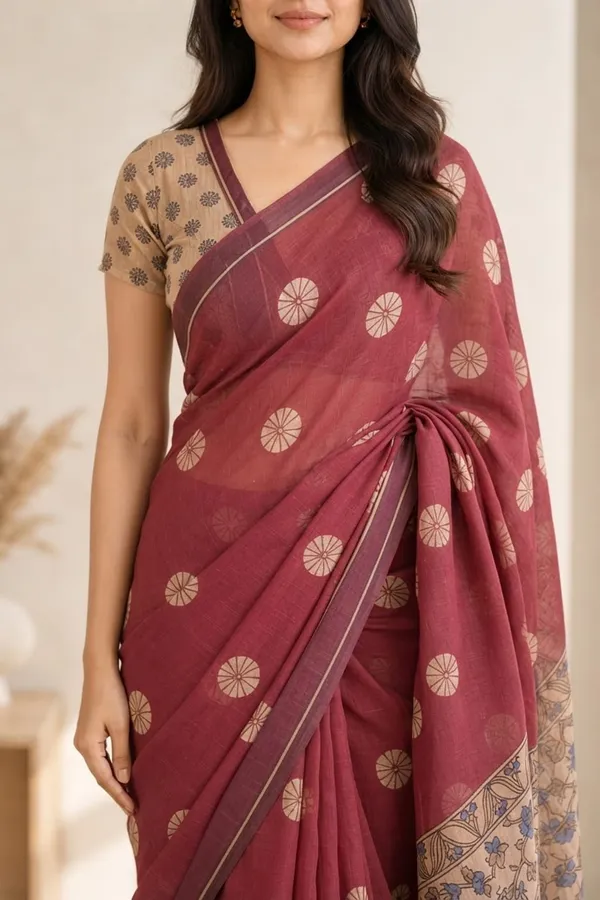 Umber_Brown_color_Beautiful_design_printed_Chanderi_cotton_Saree
