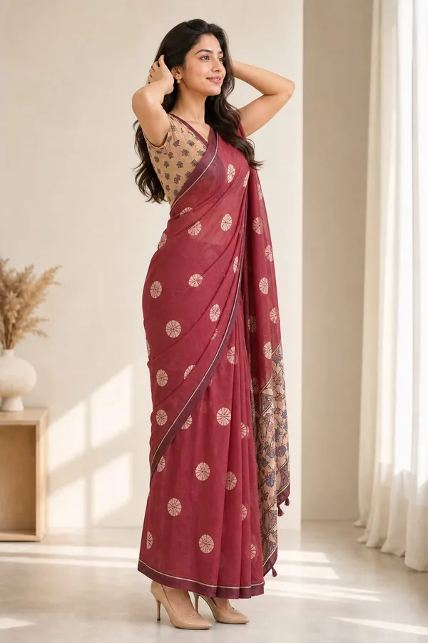 Umber_Brown_color_Beautiful_design_printed_Chanderi_cotton_Saree