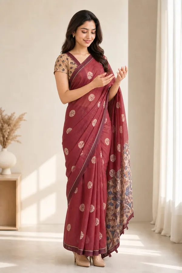 Umber_Brown_color_Beautiful_design_printed_Chanderi_cotton_Saree