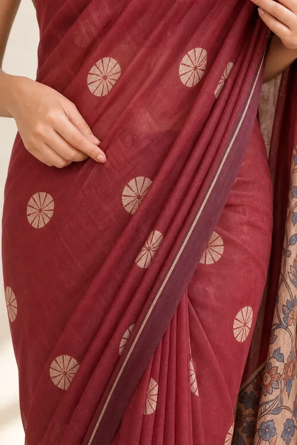 Umber_Brown_color_Beautiful_design_printed_Chanderi_cotton_Saree