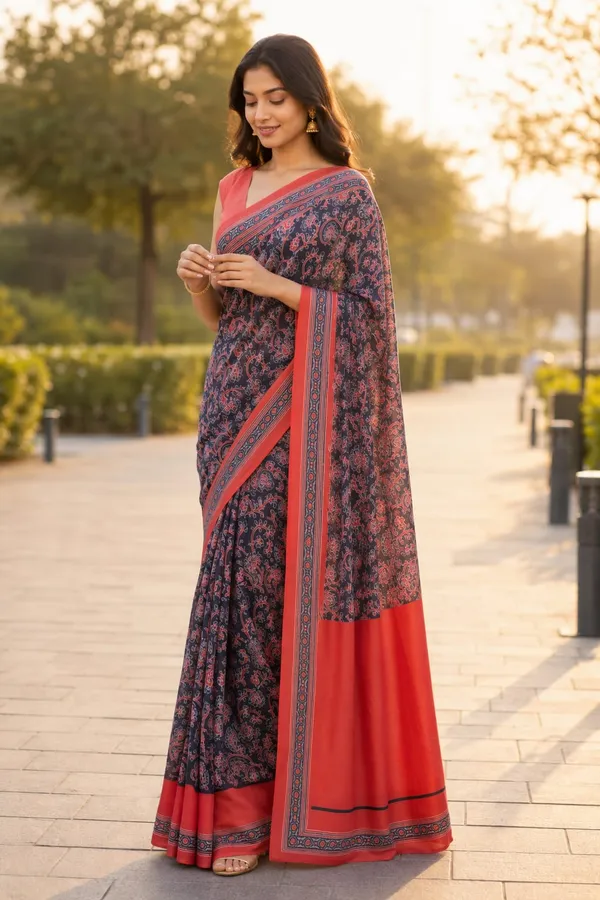 Black_and_Maroon_color_Chanderi_cotton_Printed_Saree