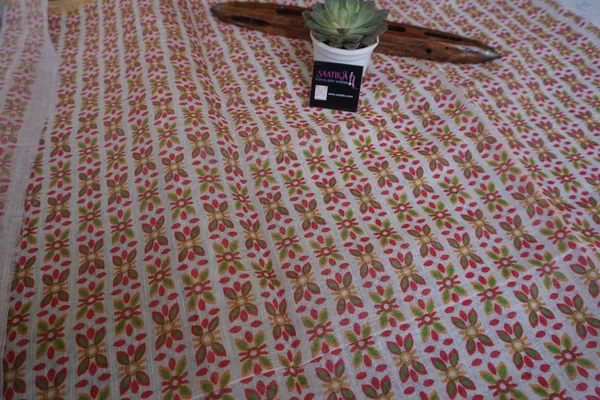 White_colour_Self_Embossed_Linen_Cotton_Printed_Saree